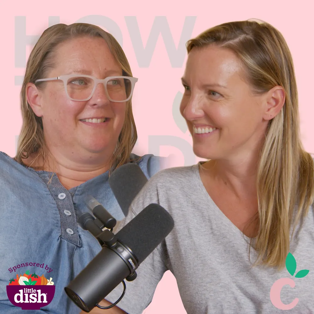 image of two white women and a microphone